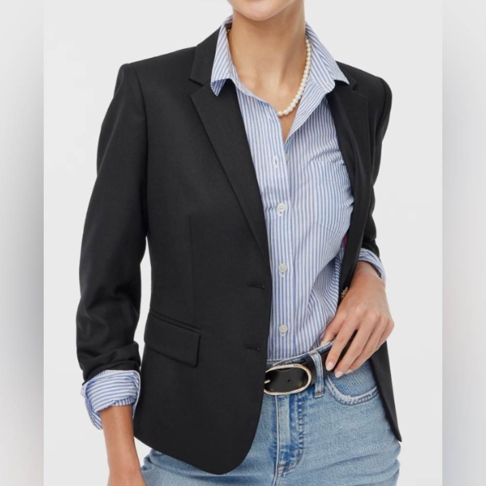 J.Crew-Fitted Preppy Black Bazer with blue/white striped lining.Size S